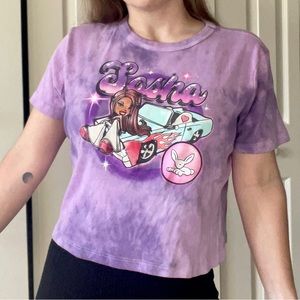 Purple Bratz Sasha tie dye cropped baby tee
